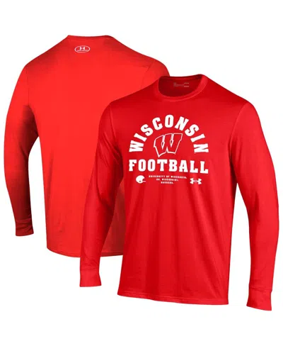 Under Armour Red Wisconsin Badgers 2025 Sideline Football Performance Cotton Long Sleeve T-shirt In Red