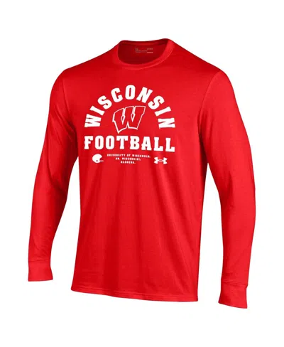 Under Armour Red Wisconsin Badgers 2025 Sideline Football Performance Cotton Long Sleeve T-shirt In Red