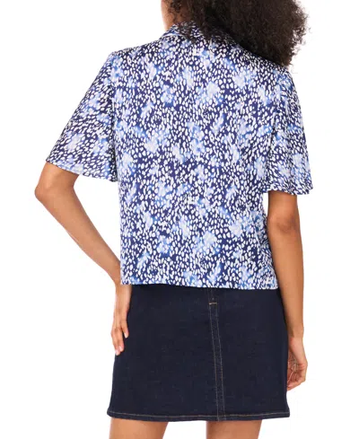 Vince Camuto Abstract Print Flutter Sleeve Button-up Shirt In Blue