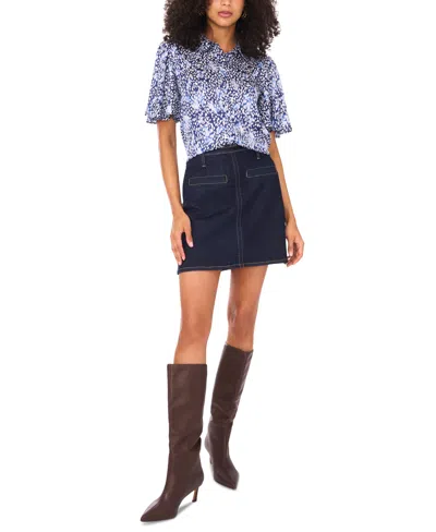 Vince Camuto Abstract Print Flutter Sleeve Button-up Shirt In Blue