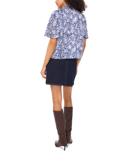 Vince Camuto Abstract Print Flutter Sleeve Button-up Shirt In Blue