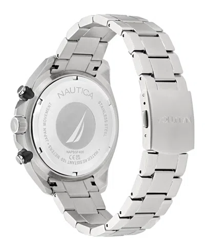 Nautica Men's Chronograph Silver-tone Stainless Steel Watch, 46mm In White