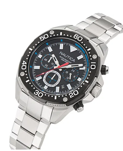 Nautica Men's Chronograph Silver-tone Stainless Steel Watch, 46mm In White