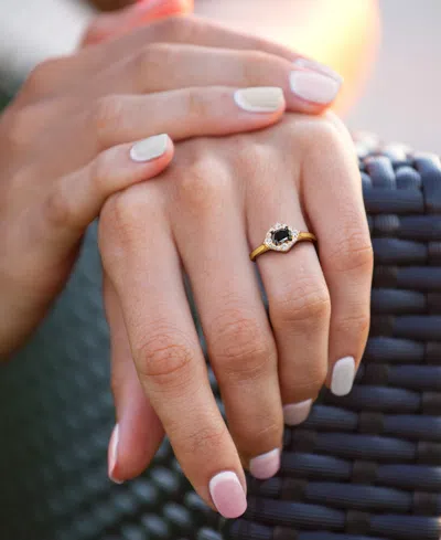 Macy's Black & White Diamond Oval Halo Engagement Ring (3/4 Ct. T.w.) In 14k Gold In Gold