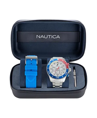Nautica One Stainless Steel And Silicone Watch Box Set In Blue