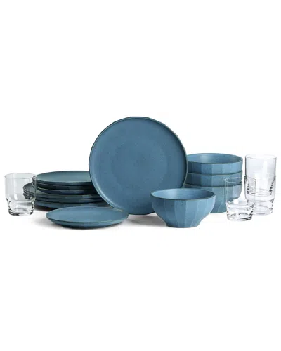 Stone Lain Rio Stoneware 16-piece Dinnerware Set With Glasses In Blue