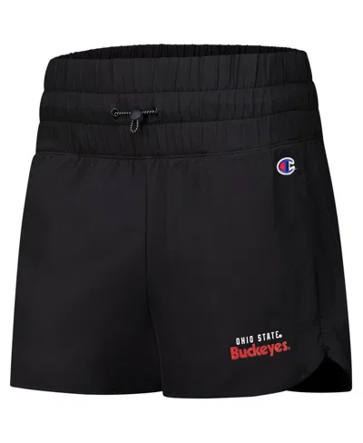 Champion Women's Black Ohio State Buckeyes Tailgate Her Woven Shorts In Black