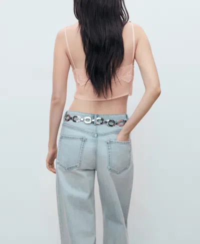 Mango Lace Crop Top Pastel Pink In Pink