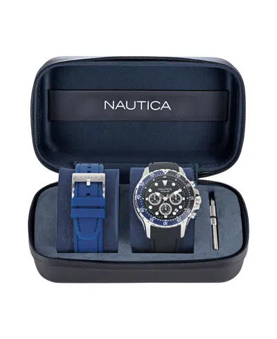 Nautica Men's Chronograph Black Silicone Watch Set, 44mm In Blue