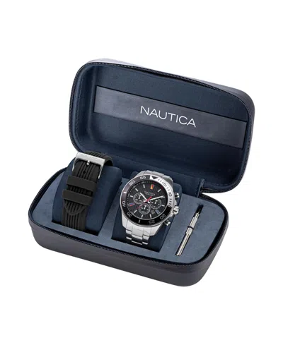 Nautica Men's Analog Silver-tone Stainless Steel Watch Set, 48mm In Metallic