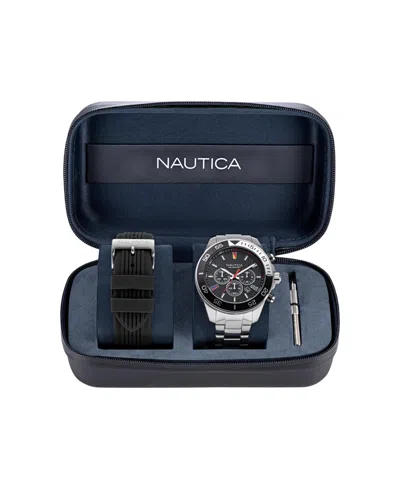 Nautica Men's Analog Silver-tone Stainless Steel Watch Set, 48mm In Metallic