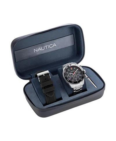 Nautica Men's Analog Silver-tone Stainless Steel Watch Set, 48mm In Metallic