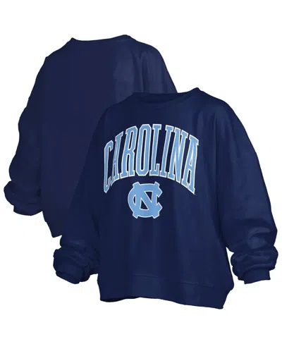 Pressbox Navy North Carolina Tar Heels Janise Arch Over Logo Waist Length Oversized Pullover Sweatsh In Blue