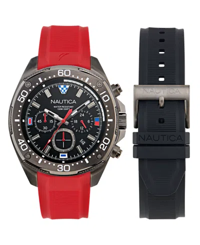 Nautica Men's Chronograph Multi Silicone Watch Set, 46mm In Red
