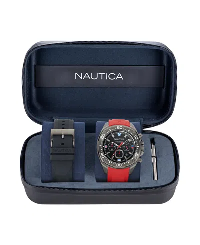 Nautica Men's Chronograph Multi Silicone Watch Set, 46mm In Red