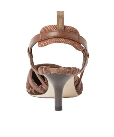 Fendi Women 'colibrì Lite' Brown Mule With Ff Motif And Padded Back Strap In Velvet And Leather Woma In Brown