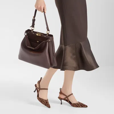 Fendi Women 'colibrì Lite' Brown Mule With Ff Motif And Padded Back Strap In Velvet And Leather Woma In Brown