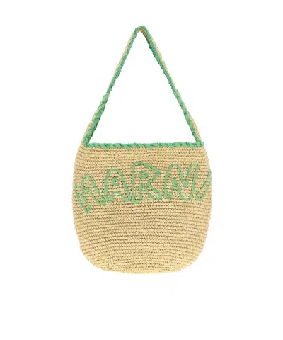 Marni Large Logo-embroidered Raffia Tote Bag In Multi