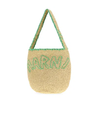 Marni Large Logo-embroidered Raffia Tote Bag In Multi