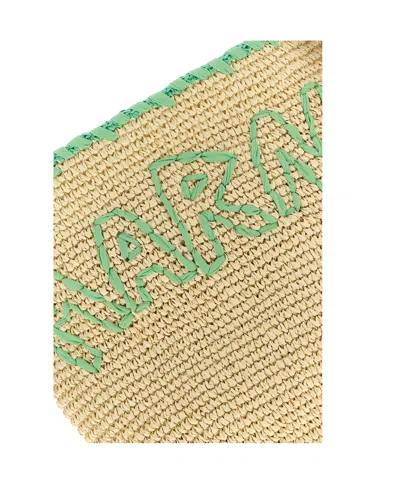 Marni Large Logo-embroidered Raffia Tote Bag In Multi