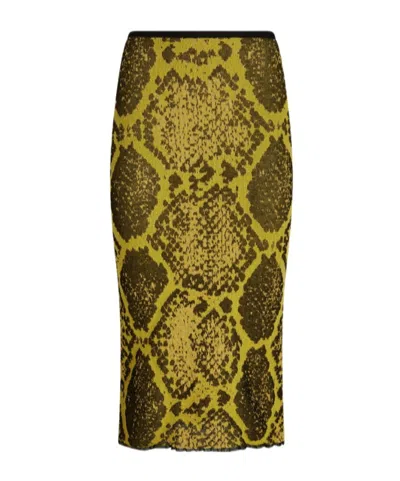 Attico Knee-length Bodycon Python Print Skirt In Yellow