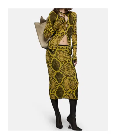 Attico Knee-length Bodycon Python Print Skirt In Yellow