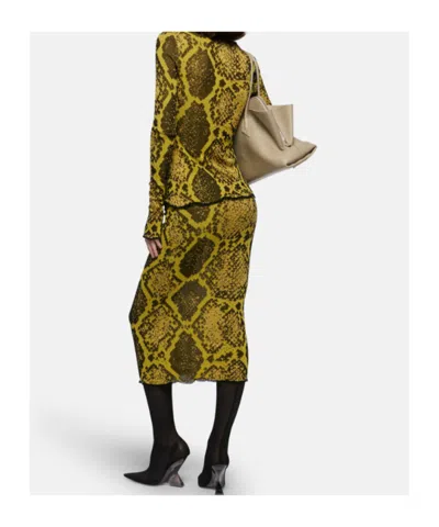 Attico Knee-length Bodycon Python Print Skirt In Yellow