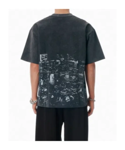 Alexander Wang Black Ny Skyline Crystal Hotfix T-shirt In Gray