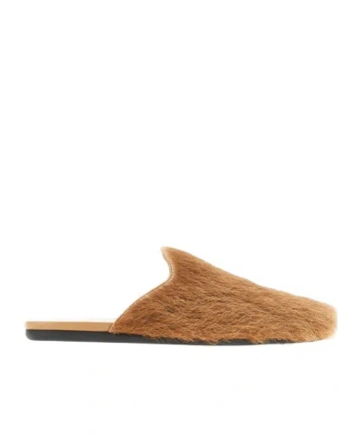 Prada Hairy-effect Sabot Flat Mules In Brown
