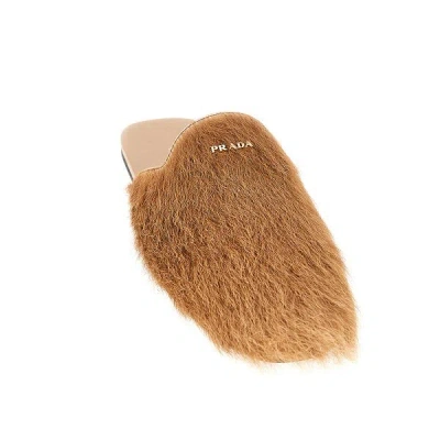 Prada Hairy-effect Sabot Flat Mules In Brown