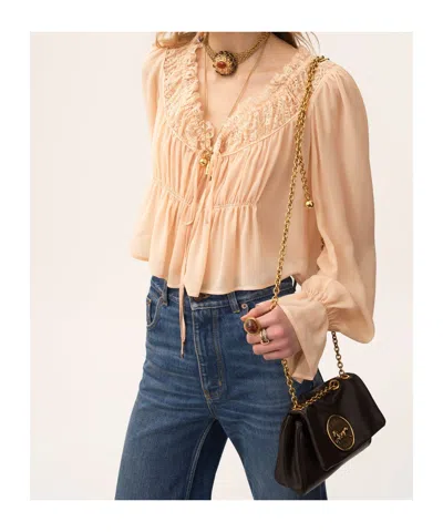 Chloé Blouse With Tie In Pink Silk Georgette In Neutral