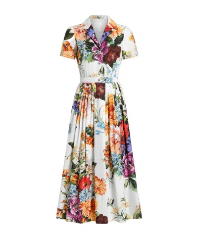 Dolce & Gabbana Midi Poplin Dress With Flower Bouquet Print Dolce E Gabbana In Multi