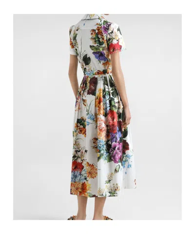 Dolce & Gabbana Midi Poplin Dress With Flower Bouquet Print Dolce E Gabbana In Multi