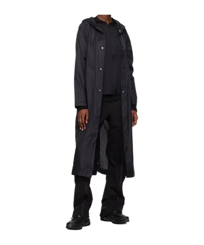 Post Archive Faction (paf) Buttoned-down Hooded Trench Coat In Black