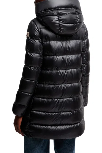 Moncler Suyenne Hooded Mid-length Down Jacket In Black