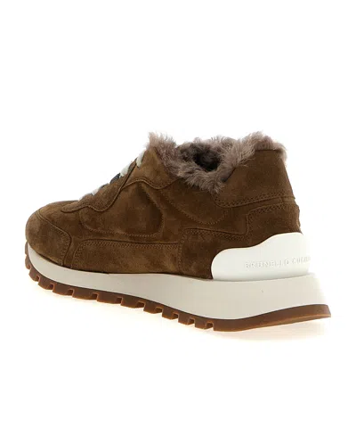 Brunello Cucinelli Suede Sneakers With Rubber Sole Contrast In Nude