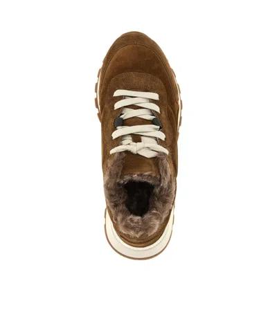 Brunello Cucinelli Suede Sneakers With Rubber Sole Contrast In Nude