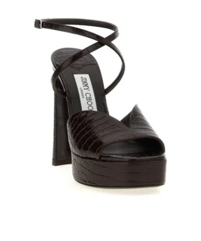 Jimmy Choo Karli 125 Croc-effect Platform Sandals In Brown