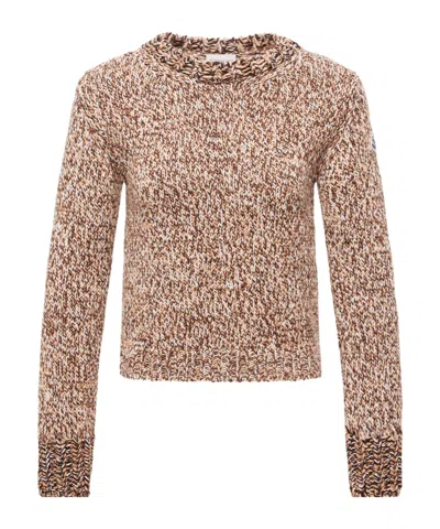 Moncler Marled Wool Crewneck Sweater In Brown