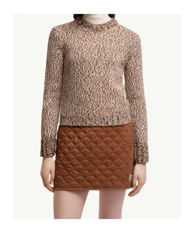 Moncler Marled Wool Crewneck Sweater In Brown