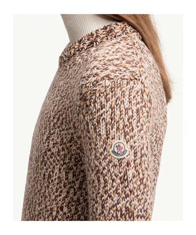 Moncler Marled Wool Crewneck Sweater In Brown