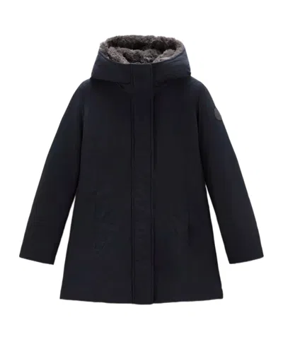Woolrich Boulder Parka In Ramar Cloth With Hood And Detachable Faux Fur Trim In Black