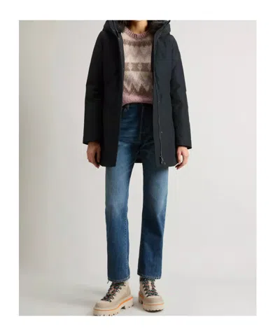 Woolrich Boulder Parka In Ramar Cloth With Hood And Detachable Faux Fur Trim In Black