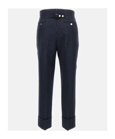 Thom Browne Tailored Pinstripe Trousers With Back Strap In Blue