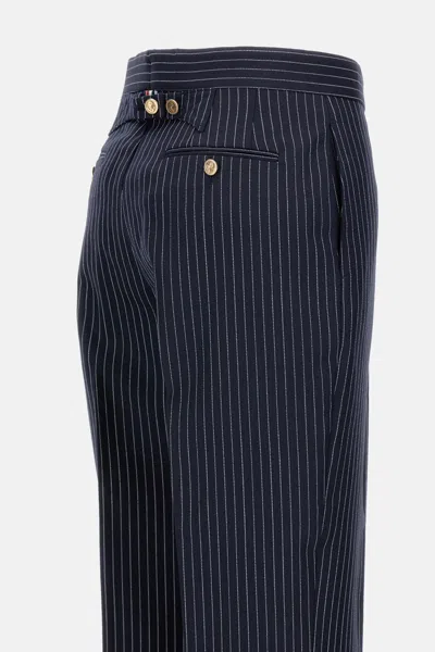 Thom Browne Tailored Pinstripe Trousers With Back Strap In Blue