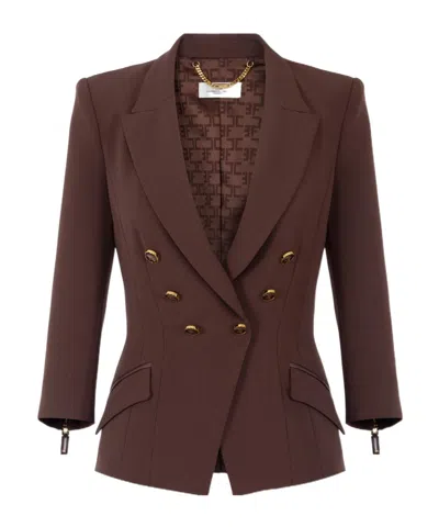 Elisabetta Franchi Structured Double-breasted Jacket Gold Buttons In Brown
