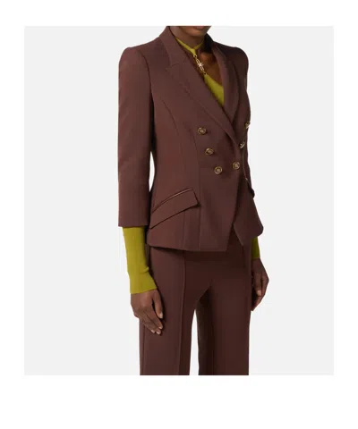 Elisabetta Franchi Structured Double-breasted Jacket Gold Buttons In Brown