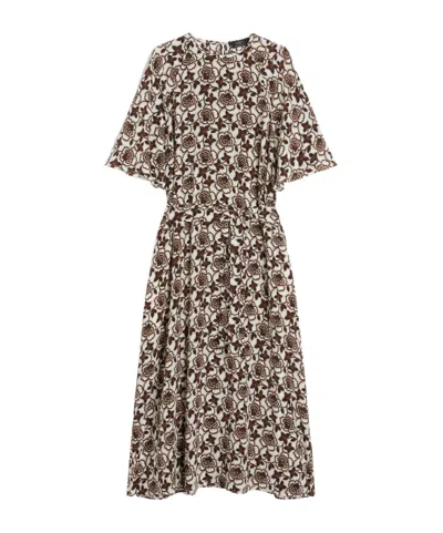 Weekend Max Mara Floral-print Short-sleeve Midi Dress In Brown