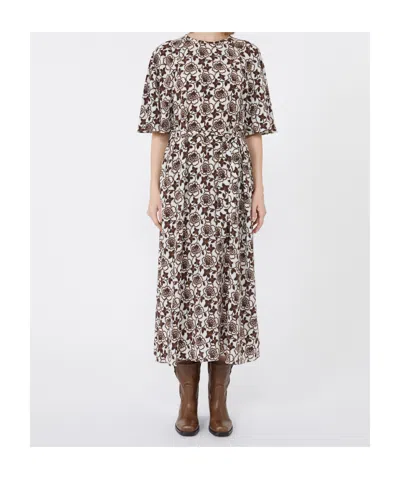 Weekend Max Mara Floral-print Short-sleeve Midi Dress In Brown
