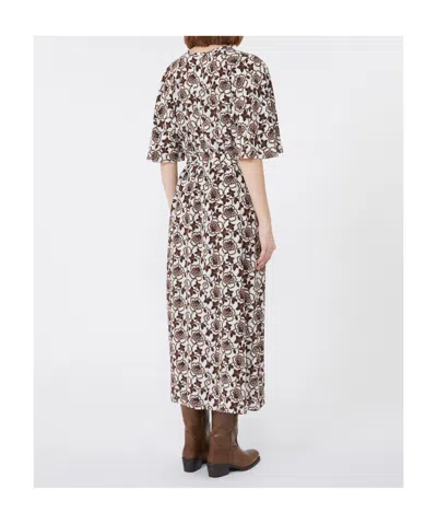 Weekend Max Mara Floral-print Short-sleeve Midi Dress In Brown